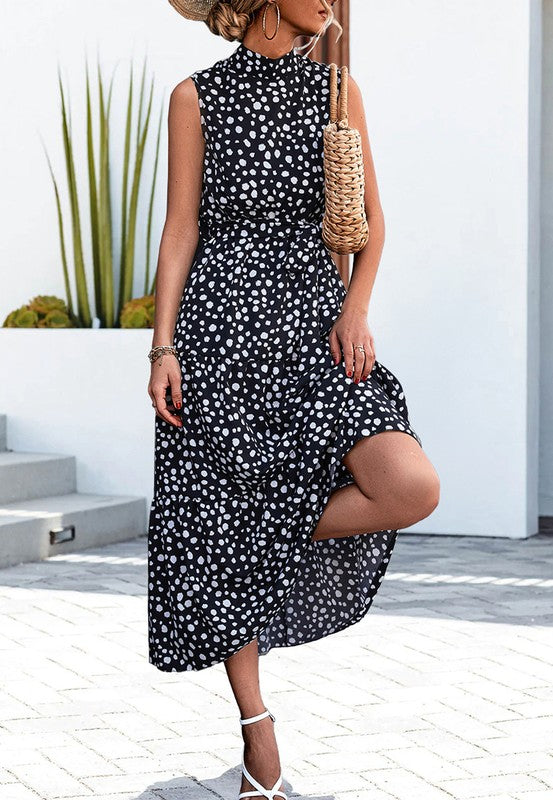 High Neck Cheetah Print Dress