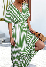 Load image into Gallery viewer, Striped Print Surplice Neck Dress
