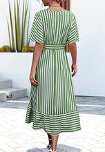 Load image into Gallery viewer, Striped Print Surplice Neck Dress
