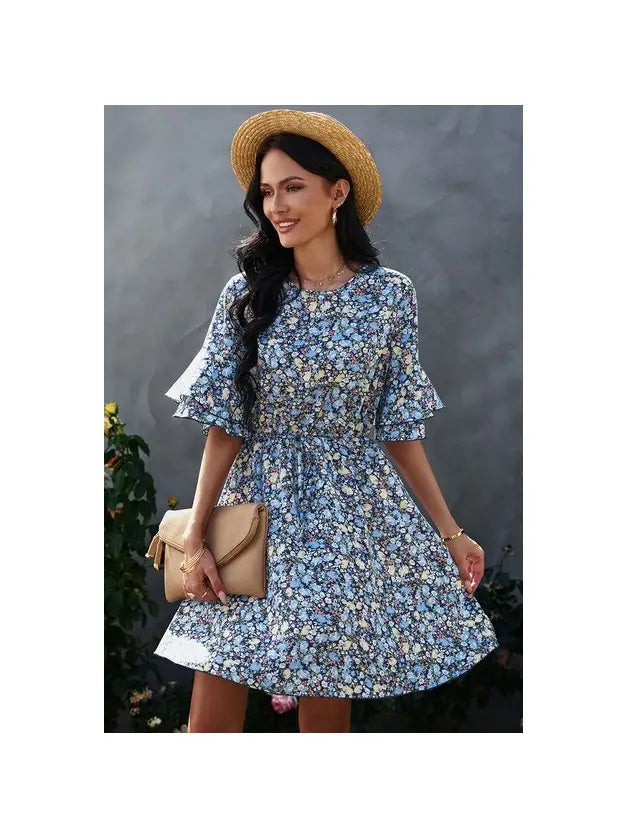 Crew Neck Flower Dress