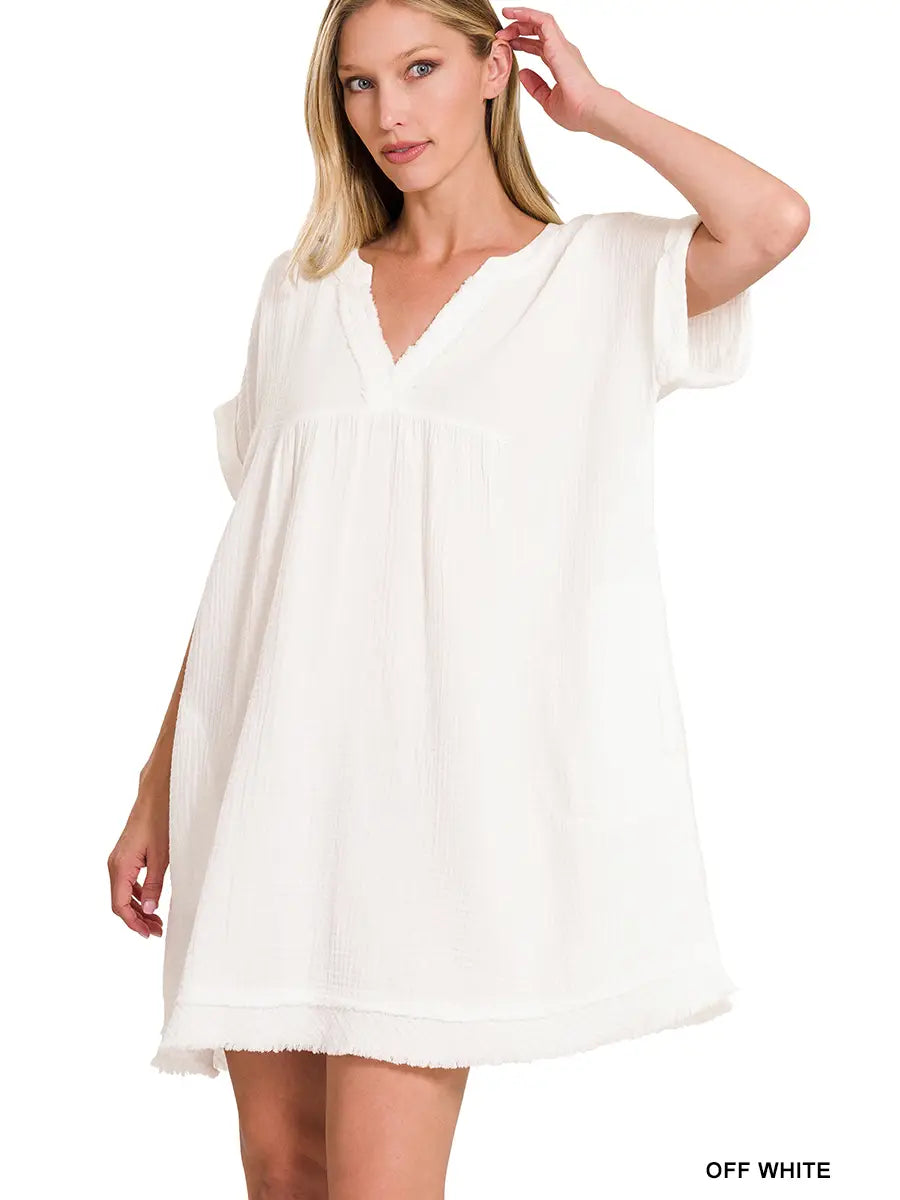 Raw Hem V-Neck Dress