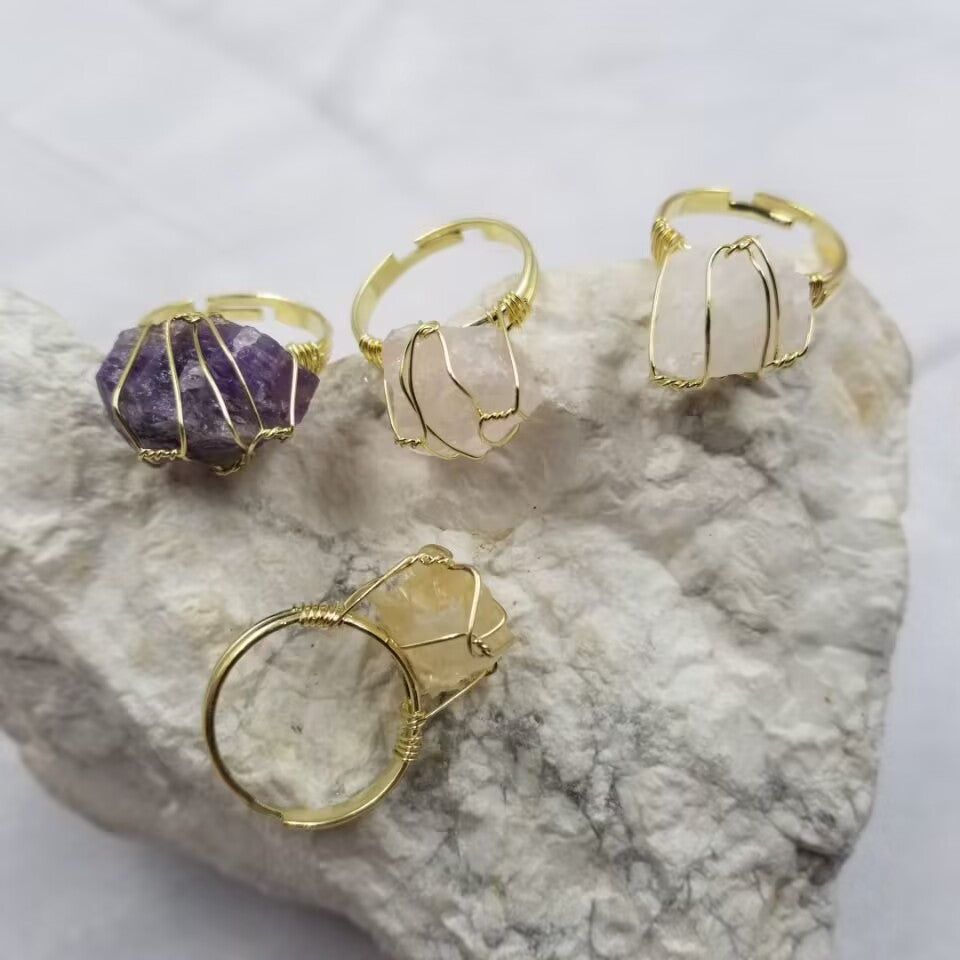 Gold Plated Adjustable Crystal Rings