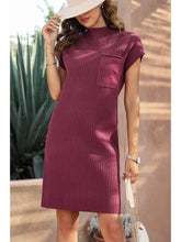 Load image into Gallery viewer, Ribbed Knit Short Sleeve Sweater Dress with Pocket
