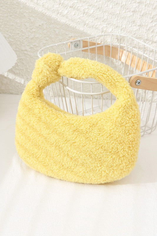 Solid Color Teddy Bear Fur Mini Tote Bag