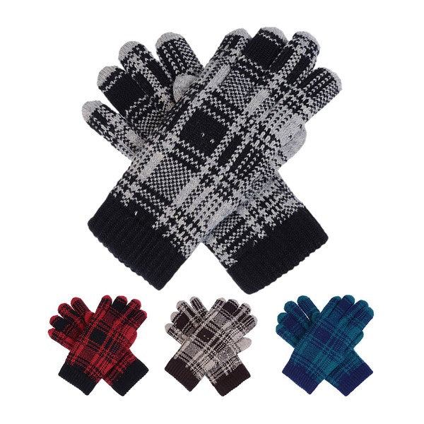 Plaid Double Layer Winter Gloves